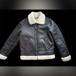 Zara Dark Gray Bomber Jacket with Cream Shearling